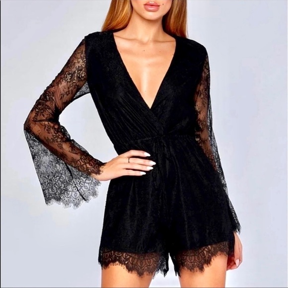 Meshki Pants - Meshki Womens Mirabelle Black Lace Playsuit size XS